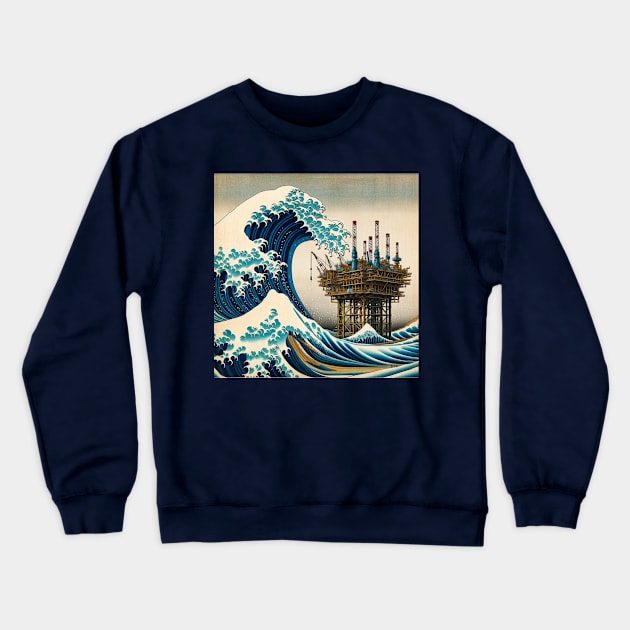 Kanagawa Offshore Platform - Oil & Gas Industry Inspired Wave Off Kanagawa Crewneck Sweatshirt by Edd Paint Something